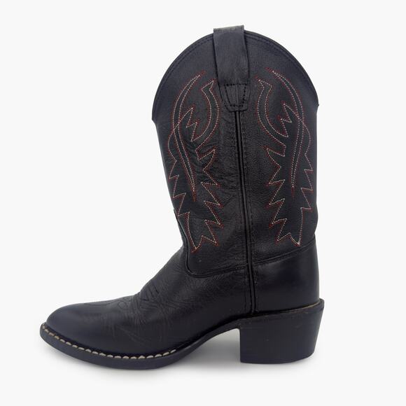 OLD WEST Jama 8110 Unisex Kids J Toe Leather Cowboy Boots (Black | Size 13/1) - Picture 4 of 8